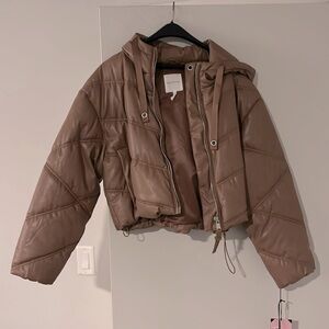 Avec Les Filles faux leather puffer jacket in camel. NWT size Large.